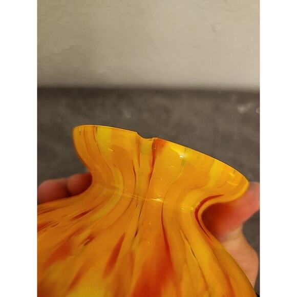 Kralik Art Glass ORANGE Yellow Black Tooled Rigaree SIGNED Made in Cz Chips - Picture 14 of 14